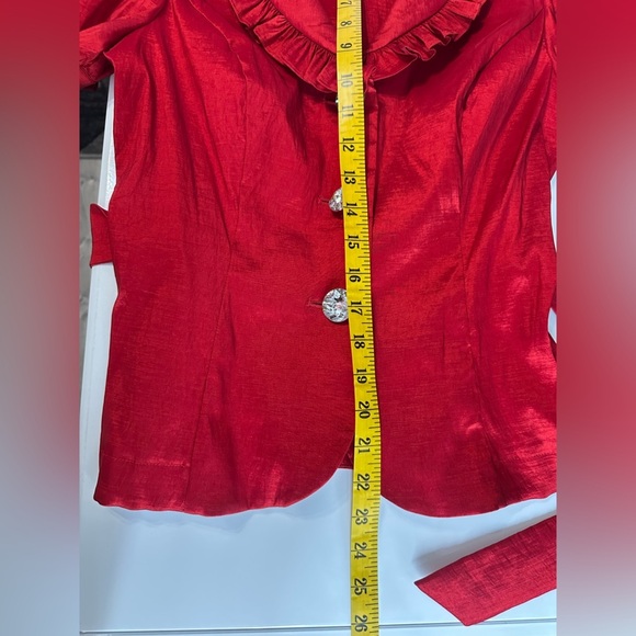 Cachet Women’s Vintage Rhinestone Button Belted Blouse Red Sz 6 Petite - Picture 8 of 9